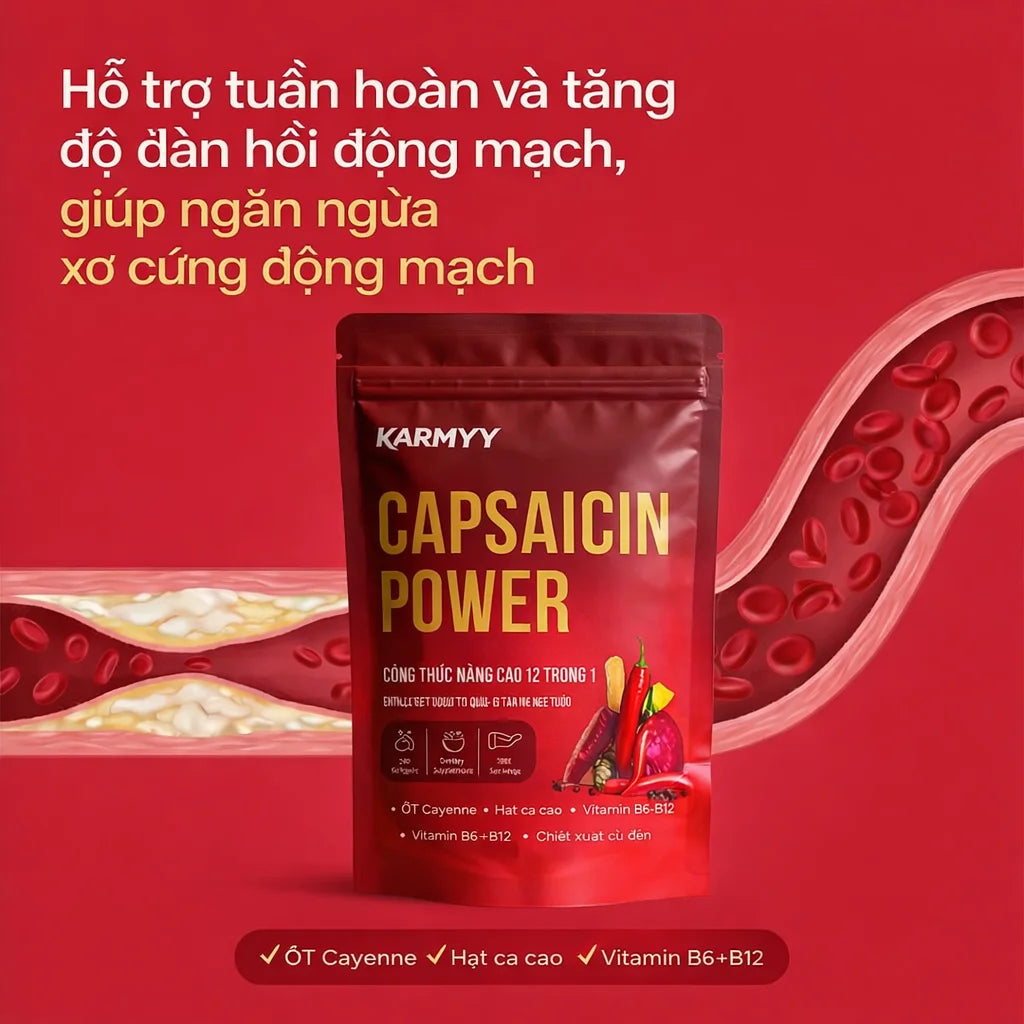 Hỗ trợ mạch máu nâng cao với viên nang mềm Karmyy Capsaicin